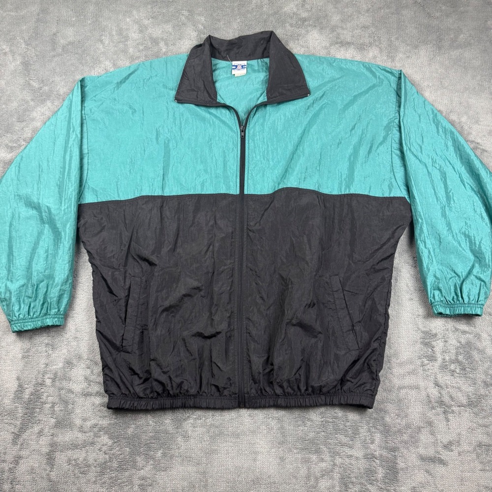 Vintage Pro Spirit Windbreaker Jacket XL Teal Black Colorblock 90s Made in USA